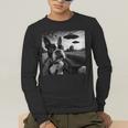 Boston Terrier Graphic Selfie With UFOs Weird Aliens Men's Long Sleeve T-Shirt, funny gift