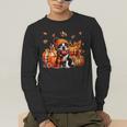 Boston Terrier Thanksgiving Leopard Pumpkins Fall Leaves Men's Long Sleeve T-Shirt, funny gift