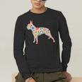 Boston Terrier Watercolor Flowers Men's Long Sleeve T-Shirt, funny gift