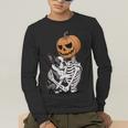 Halloween Skeleton Boston Terrier Men's Long Sleeve T-Shirt, funny gift