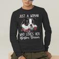 Just a Woman Who Loves Her Boston Terrier Cute Dog Mom Men's Long Sleeve T-Shirt, funny gift