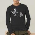 Skeleton Chasing Dog Boston Terrier Halloween Pet Lover Men's Long Sleeve T-Shirt, funny gift