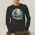 Whimsical Forest Adventures Sasquatch Bigfoot Walking Boston Terrier Dog Lovers Men's Long Sleeve T-Shirt, funny gift