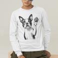 Boston Terrier Dog Raising Paw Idea Men Women Men's Long Sleeve T-Shirt, funny gift