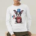 Boston Terrier Puppy Dog Holds His American Flag 4th Of July Men's Long Sleeve T-Shirt, funny gift