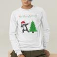 Boston Terrier Santa Hat Dabbing Around The Christmas Tree Men's Long Sleeve T-Shirt, funny gift