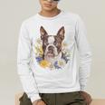 Floral Boston Terrier Men's Long Sleeve T-Shirt, funny gift