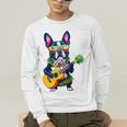 Hawaiian Boston Terrier & Pineapple Ukulele Summer Vacation Men's Long Sleeve T-Shirt, funny gift