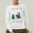 Ugly Christmas Tree Lights Xmas Santa Riding Boston Terrier Men's Long Sleeve T-Shirt, funny gift