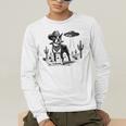 Vintage Boston Terrier UFO Western Wild West Dog Mom Dad Men's Long Sleeve T-Shirt, funny gift