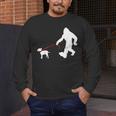 Bigfoot Walking With Bull Terrier Dog Men's Long Sleeve T-Shirt, funny design