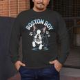 Boston Terrier Boy Cute Cartoon Dog Owner Pet Boston Terrier Men's Long Sleeve T-Shirt, funny design