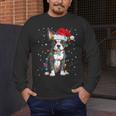 Boston Terrier Christmas Santa Hat Tree Lights Pajama Men's Long Sleeve T-Shirt, funny design