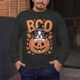 Boston Terrier Costume On Pumpkin Halloween Boston Terrier Men's Long Sleeve T-Shirt, funny design