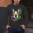 Boston Terrier In Day Of The Dead Sugar Skull Dog Men's Long Sleeve T-Shirt, funny design