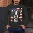 Boston Terrier Dog American Flag 4th Of July Patriotic Puppy Men's Long Sleeve T-Shirt, funny design