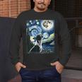 Boston Terrier Dog Art Van Gogh Starry Night Boston Terrier Men's Long Sleeve T-Shirt, funny design