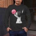 Boston Terrier Dog Blowing Chewing Bubble Gum Pink Men's Long Sleeve T-Shirt, funny design