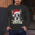 Boston Terrier Dog Santa Christmas Tree Lights Xmas Men's Long Sleeve T-Shirt, funny design