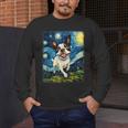 Boston Terrier Dog Starry Night Painting Men's Long Sleeve T-Shirt, funny design