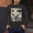 Boston Terrier Dog UFO Alien Extraterrestrial Selfie Men's Long Sleeve T-Shirt, funny design