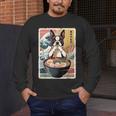Boston Terrier Ramen Noodles Japanese Art Retro Ocean Waves Men's Long Sleeve T-Shirt, funny design