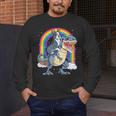 Boston Terrier Riding Dinosaur T-Rex Boys Kids Rainbow Men's Long Sleeve T-Shirt, funny design
