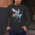 Boston Terrier Riding T-Rex Dinosaur Dog Lover Men's Long Sleeve T-Shirt, funny design