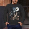 Boston Terrier Selfie Full Moon Flying Witch Halloween Dog Men's Long Sleeve T-Shirt, funny design