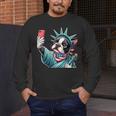 Boston Terrier Selfie Statue Of Liberty 4th Of July American Men's Long Sleeve T-Shirt, funny design