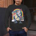 Boston Terrier Unicorn Riding Dinosaur T-Rex Girls Rainbow Men's Long Sleeve T-Shirt, funny design
