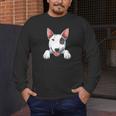 Bull Terrier Pocket Bull Terrier Peeking Out Pocket Men's Long Sleeve T-Shirt, funny design