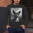Dog Mom Dad Alien Selfie Boston Terrier UFO For Men Women Men's Long Sleeve T-Shirt, funny design