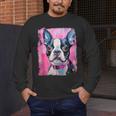 Dog Pink Boston Terrier Men's Long Sleeve T-Shirt, funny design