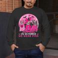 Ghost And Witch Boston Terrier Dog In October We Wear Pink Men's Long Sleeve T-Shirt, funny design