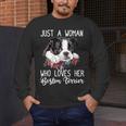 Just a Woman Who Loves Her Boston Terrier Cute Dog Mom Men's Long Sleeve T-Shirt, funny design