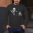 Skeleton Chasing Dog Boston Terrier Halloween Pet Lover Men's Long Sleeve T-Shirt, funny design