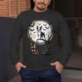Spooky Halloween Moon Boston Terrier Boston Bull Bostie Men's Long Sleeve T-Shirt, funny design