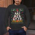 Ugly Sweater Christmas Tree Boston Terrier Dog Xmas Pajama Men's Long Sleeve T-Shirt, funny design