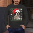 Ugly Xmas Sweater Santa Boston Terrier Dog Christmas For Men Women Kids Men's Long Sleeve T-Shirt, funny design