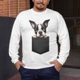 Boston Terrier Dog Puppy Dog In Pocket Cute Pet Lover Men's Long Sleeve T-Shirt, funny design
