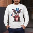 Boston Terrier Puppy Dog Holds His American Flag 4th Of July Men's Long Sleeve T-Shirt, funny design
