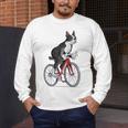 Boston Terrier Riding Bicycle Cute Bostie Biker Raglan Baseball Tee Men's Long Sleeve T-Shirt, funny design