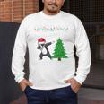 Boston Terrier Santa Hat Dabbing Around The Christmas Tree Men's Long Sleeve T-Shirt, funny design
