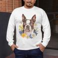 Floral Boston Terrier Men's Long Sleeve T-Shirt, funny design