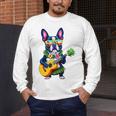 Hawaiian Boston Terrier & Pineapple Ukulele Summer Vacation Men's Long Sleeve T-Shirt, funny design