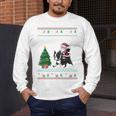 Ugly Christmas Tree Lights Xmas Santa Riding Boston Terrier Men's Long Sleeve T-Shirt, funny design