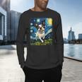 Boston Terrier Dog Starry Night Painting Men's Long Sleeve T-Shirt, gift for family, gift for coworker
