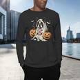Boston Terrier Ghost Boo Halloween Costume Spooky Season Men's Long Sleeve T-Shirt, gift for family, gift for coworker