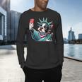 Boston Terrier Selfie Statue Of Liberty 4th Of July American Men's Long Sleeve T-Shirt, gift for family, gift for coworker